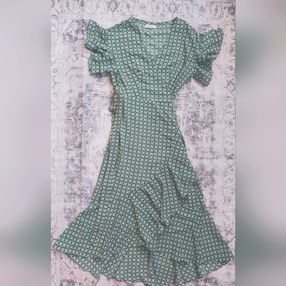 Max Studio Women's Ruffle High/Low Wrap Midi Dress Size XS